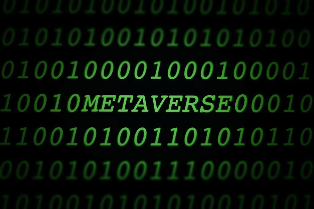 green binary computer code with metaverse spelled out